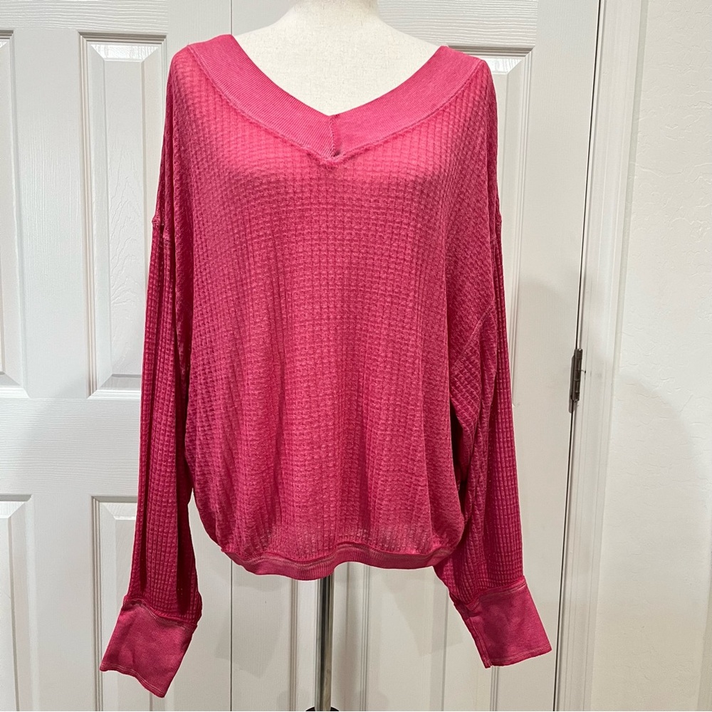 Free People South Side Oversized Slouchy Thermal Top Pink Size M